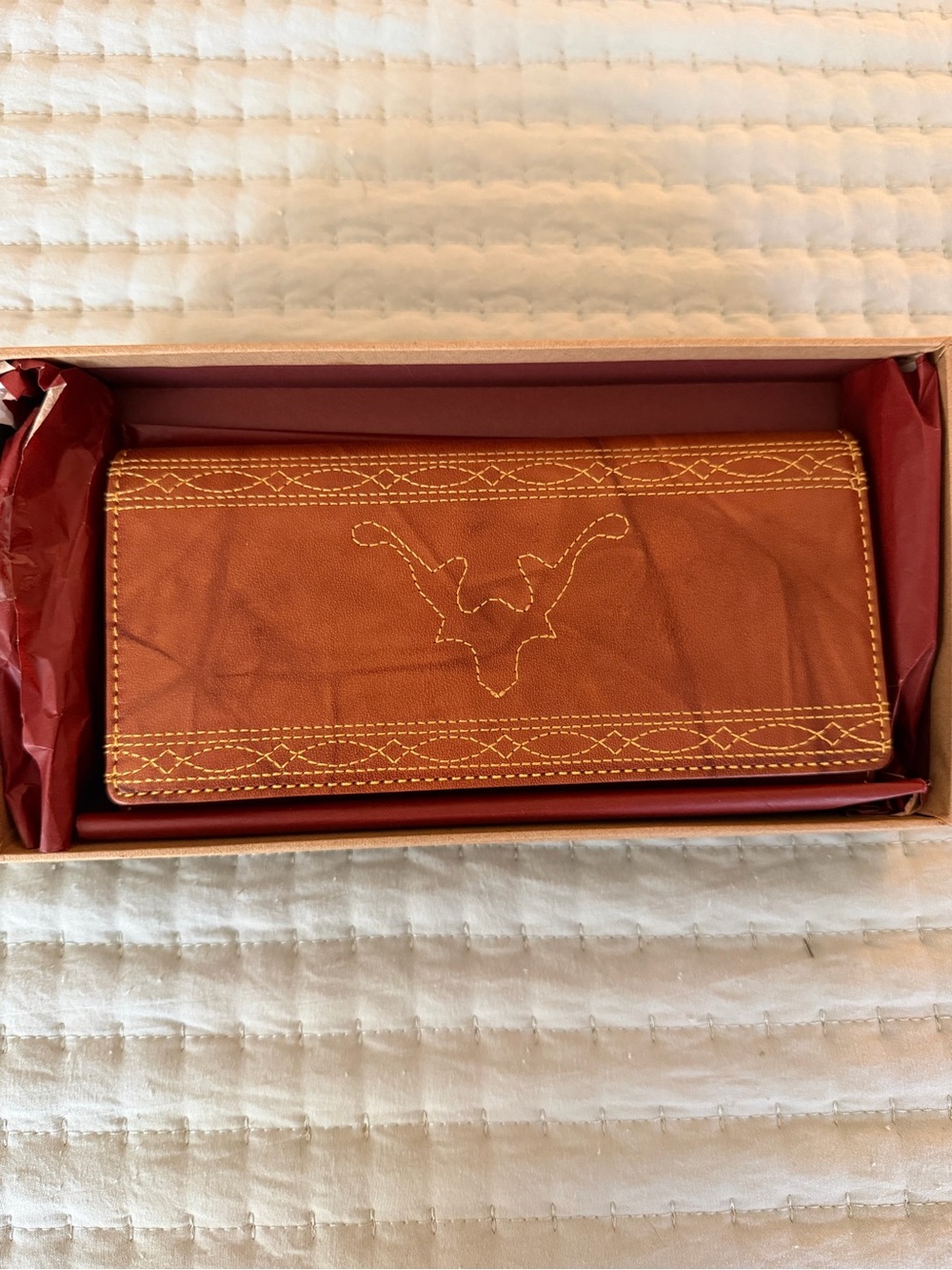Frye Cognac Leather Long Continental Wallet with Contrast Stitching
